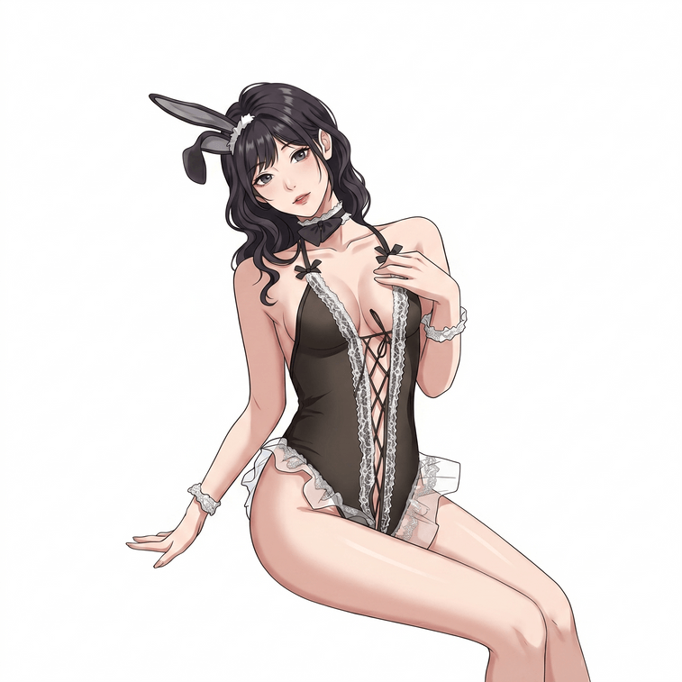 Midnight Bunny Lace Bodysuit Dress Flirty Mesh Backless Lounge Style Black One Size