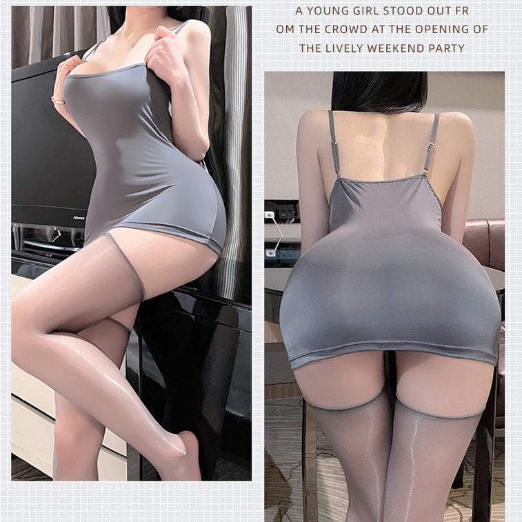 Ice Silk Bodycon Slip Dress Stretchy Slim Fit Flirty Lounge Style Gray One Size