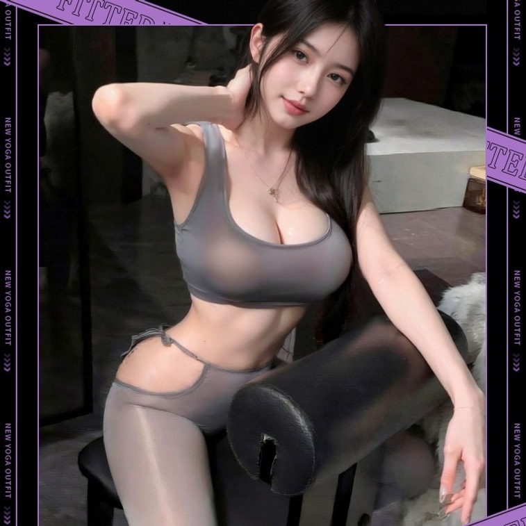 Ice Silk Yoga Outfit Stretchy Slim Fit Cutout Lounge Set Flirty Sportswear Gray One Size